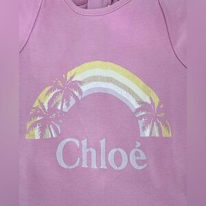Chloé Toddler Girl Pink Dress Sz 2 Rainbow Logo Graphic Flutter Sleeve Designer